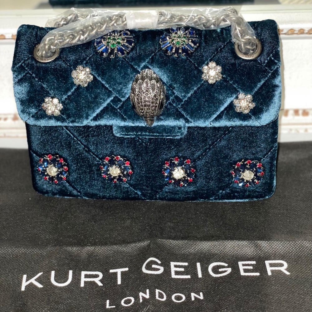 Kurt Geiger London Mini Kensington Embellished Velvet Crossbody Bag - Picture 1 of 8